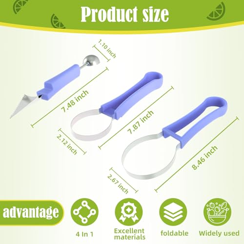 Image of Suuker Melon Baller Scoop Set,4 In 1 fruit cutters shapes, watermelon scooper fruit scooper and baller, fruit carving tools (Dark Blue)