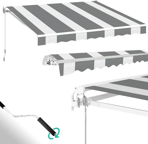 UNIONLINE Gelenkarmmarkise 400x300cm Einziehbare Markise Sonnenschutz Winkel Einstellung(40-90) Aluminiumrahmen-Höhenverstellbare Sonnenmarkise für Balkon Weiß-graue Streifen