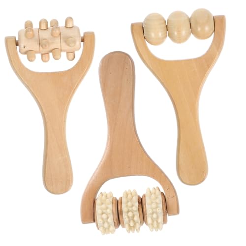 FOMIYES Ergonomic Hand Massager Roller 3 Piece Set for Full Body Massage Natural Wood Soreness Relief Portable for Neck Shoulder Leg