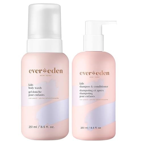 Evereden Kids Shampoo and Conditioner 2 in 1 and Kids Body Wash set | Gentle and Clean Skin Care | Non-toxic Ingredients | Cool Peach scent