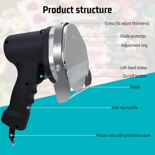 Electric Kebab Slicer, Handheld Electric Kebab Meat Slicer 80w 3000rpm, Adjustable Cutting Thickness with 0-8mm, Electric Knife for Home Roast Meat Shops and Restaurants - Image 5