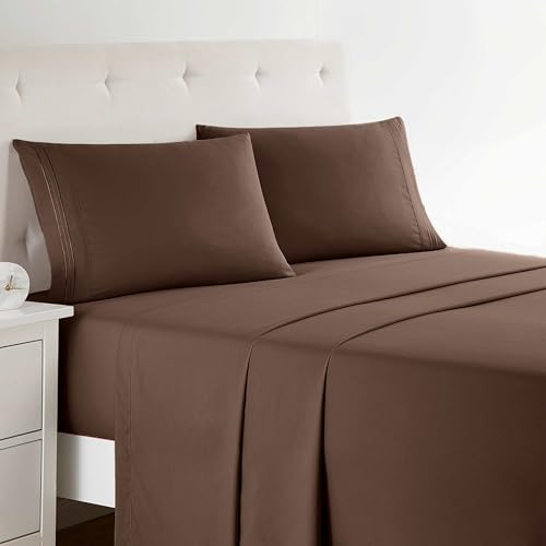 Clara Clark Bed Sheets, Premier 1800 Series 4 Piece Bed Sheet Set, Deep Pocket, Wrinkle, Fade, Stain Resistant, Luxury Soft Bedding Sheets & Pillowcases, California King, Chocolate Brown