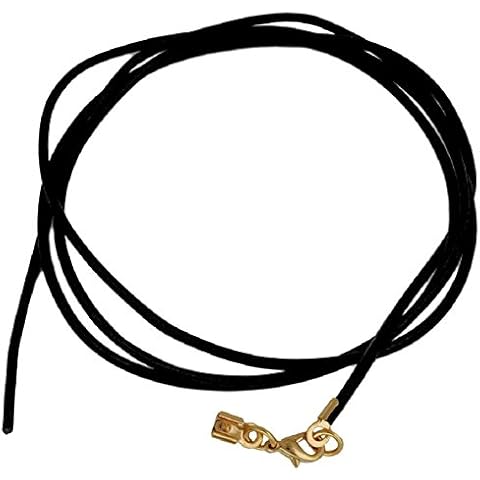 unbespielt Leather Cord Necklace for Pendant Black Men Women Lobster Clasp Gold Plated 1 m x 2 mm Shortenable Cover