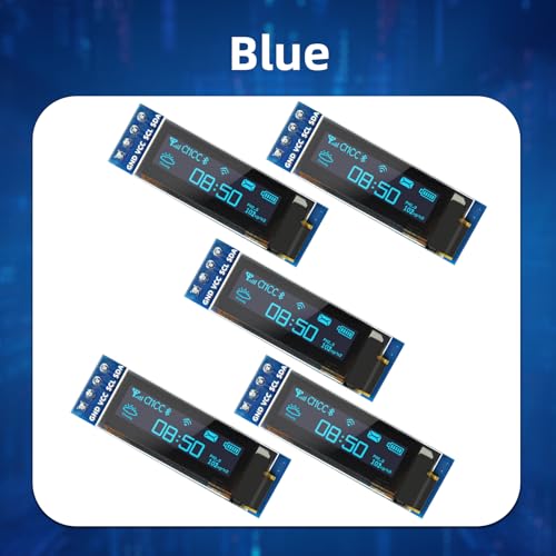 Image of 5 Pcs 0.91 Inch I2C OLED Display Module, 128x32 Pixel SSD1306 Luminous OLED Screen Board Compatible with Arduino Raspberry Pi ESP32 (Blue)