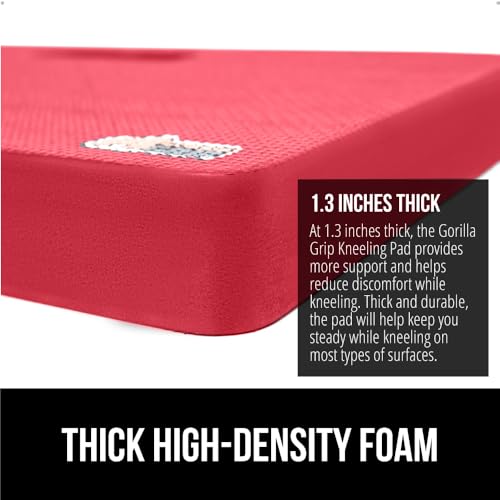 Image of GORILLA GRIP Extra Thick Supportive Foam Kneeling Pad, 2PK, Large Cushion Heavy Duty Knee Pads for Gardening, Baby Bath Time, Dirt and Water Resistant, Workout and Garden Supplies, 17.5x11, Red