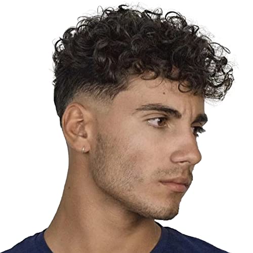 Lishy Curly Men Toupee Human Hair Replacement Systems for Men