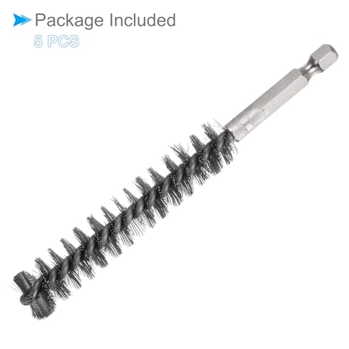 Image of Bore Brush, 14mm Dia 4.5 inch Length, Stainless Steel Cleaning Wire Brushes with 1 /4 Inch Hex Shank - (Applications: for Power Drill, Die Grinder), 5-Pieces