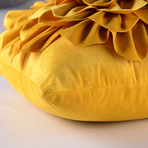 Decorative 3D Flower Throw Pillow Covers Soft Velvet Handmade Pillowcases Cushion Covers for Couch Bed Living Room Home Decor 18x18 Inch Yellow - Image 7