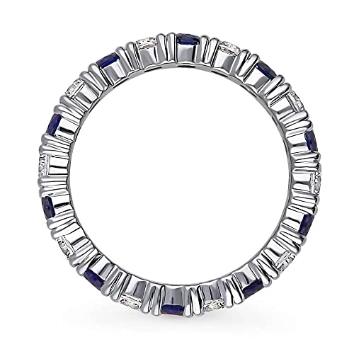 BERRICLE Sterling Silver Wedding Rings Simulated Blue Sapphire Round Cut Cubic Zirconia CZ Anniversary Eternity Ring for Women, Rhodium Plated3