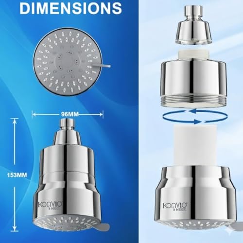 Image of Konvio Neer 22-Stage Shower Filter for Hard Water | 5 Spray Mode Filtered Showerhead | Removes Chlorine, Reduces Hair Fall | Borewell /Tanker Water Softener for Soft Hair & Skin