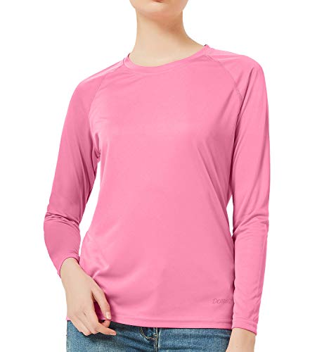 DEMOZU Women's Long Sleeve UPF 50+ Sun Protection Shirt Lightweight Quick Dry Fishing Hiking Running Outdoor Performance UV Shirt,Pink,S