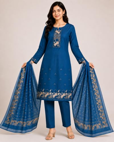 Image of KD Women Embroidery Rayon Kurta Pant Set with Dupatta | Kurta Set for Women | Daily Office & Festive Traditional | Stylish Kurti Pant Set with Dupatta