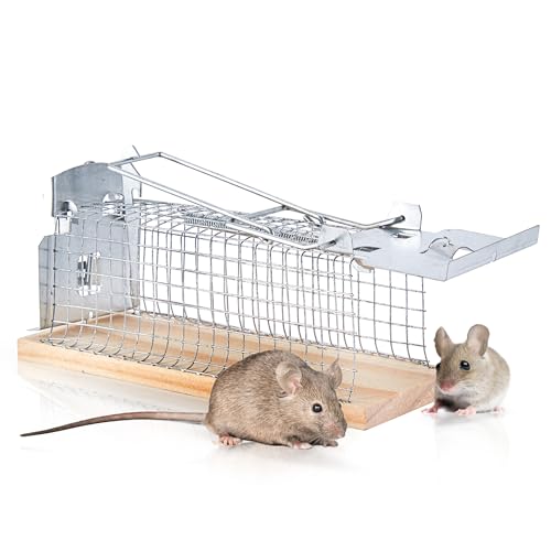 SWISSINNO Gabbia per topi - Trappola per Topi in Legno e Metallo, Riutilizzabile e Amichevole per Gli Animali - per Interno ed Esterno - 1 Trappola