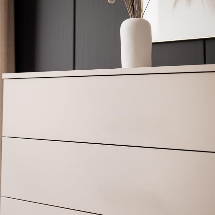 Lookway Kommode LINA Kaschmir II 1D4S mit LED-Beleuchtung, auf Sockel, Push-to-Open oder Griffe, 138x84x40 cm (Push-to-Open System)