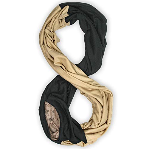 Stadium Series Scarf by WAYPOINT GOODS // Infinity Scarf w/Secret Hidden Zipper Pocket (Black & Tan)