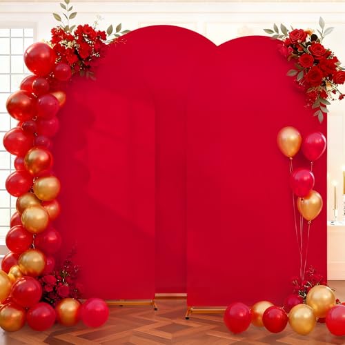Image of SoarDream Red Arch Backdrop Covers Party Spandex Fitted Arch Wall Stretchy Backdrop Covers Red for Wedding Decoration Birdal Shower Stand Decorations(6FT 6.6FT 7.2FT Set of 3)