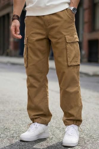 Image of Veirdo Men's Baggy Cargo Oversized Pants with Utility Pockets, Relaxed Loose Fit Street Style Trousers, All-Day Comfort, Perfect Casual Wear, Travel, (Size S to 2XL)