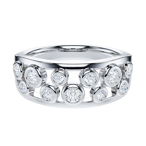 THELANDA Genuine Moissanite or Simulated Diamond Sterling Silver Unisex Fashion Split Shank Bubbles Ring Wedding Band