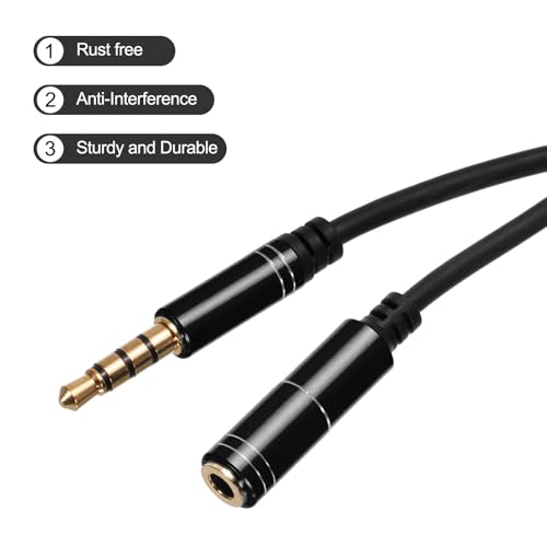 Cable de extensión auxiliar 3.5mm macho a hembra 2 m negro miniatura 3