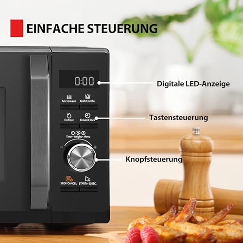 Toshiba MW3-AG20PE(BK) Mikrowellen mit Grill 20L 3-in-1 Mikrowellenherd, Chef-Abtauung, Mikrowelle, Grill, Kombi, 5 Leistungsstufen, 8 Automatikprogrammen, Einfacher Reinigung, Schwarz – Bild 6