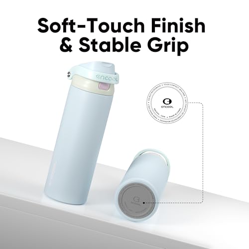 Image of ENCOOL Leakproof Insulated Water Bottle with Straw Dual-Sip Water Bottle Bag-Safe Design for Work, Commute & Gym - Keeps Drinks Cold All Day, 24 oz, Powder Blue