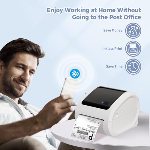 Image of ASprink Bluetooth Thermal Label Printer 4x6 - D520BT Thermal Shipping Label Printer Build-in Holder, Wireless Label Printer for Small Business, Compatible with USPS, Shopify, Ebay,Amazon, White