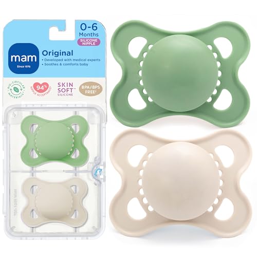 Image of MAM Original Matte Baby Pacifiers 0-6 Months, Binky for Newborn Babies, BPA-Free Skin Soft Silicone Nipple, Easy to Clean, Developed with Medical Experts, 2 Count, With Sterilizer Case, Made in Europe