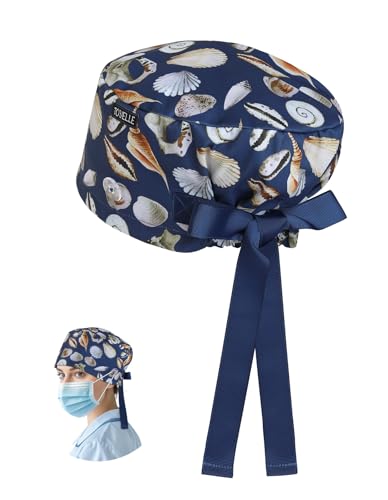 Gorro quirúrgico estilo euro con diseño de conchas marinas azul marino miniatura 1