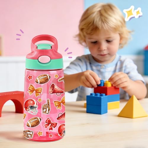 Image of 14oz Rugby Car Kids Water Bottle with Straw Lid - Football Water Bottles for Kids, Leakproof, Lightweight, Durable Plastic Bottles for School, Pop-Up Straw Cover, Gift Cup for Girls Boys (Rugby)