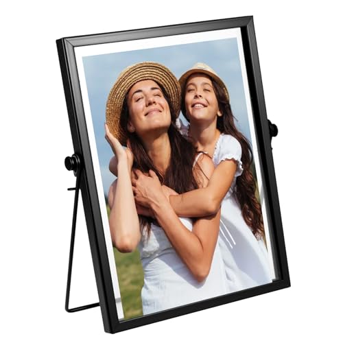 OurLeeme Cadre photo 7 pouces 20,5 * 15 cm cadre photo cadre flottant noir, cadre photo géométrique en verre pour décoration de bureau photos DIY, cadre pour photos, images, affiches