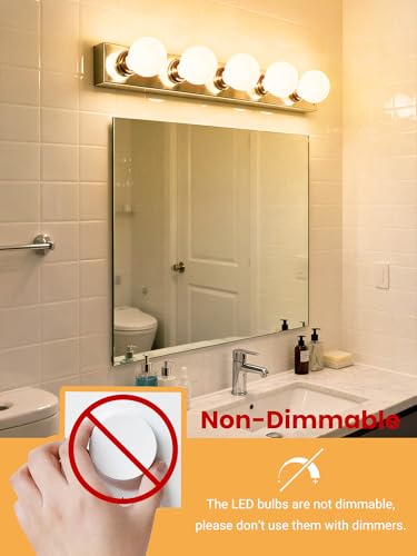 Image of TJOY G25 LED Globe Light Bulbs, Vanity Bulb for Bathroom 40W Equivalent | 2700K Soft Warm White E26 Base, Round Decorative Bulb for Vanity Makeup Mirror, CRI85+, 450LM, Non-Dimmable, UL, 4 Pack