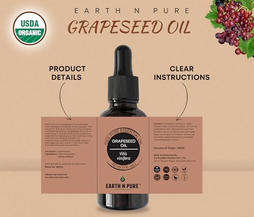 Image of Earth N Pure Grapeseed Oil Cold Pressed, Natural and Therapeutic Grade 50 ml