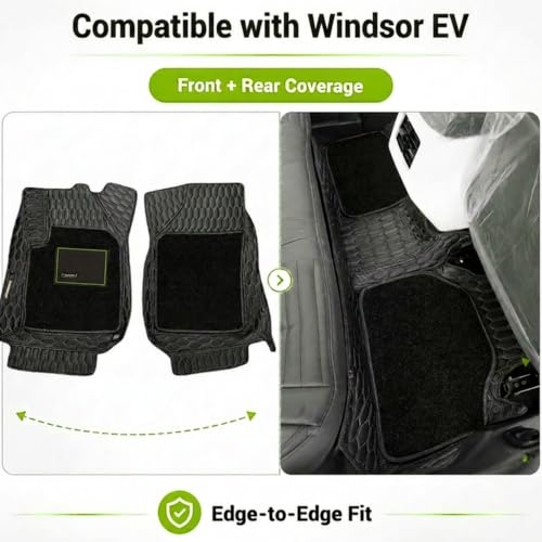Image of EV MASTER 7D Car Floor Mats for MG Windsor EV Hybrid (2026 Onwards) Complete Set | Anti Slip Full Coverage Premium Luxury Mats | Washable Waterproof All Weather Car Floor Mats