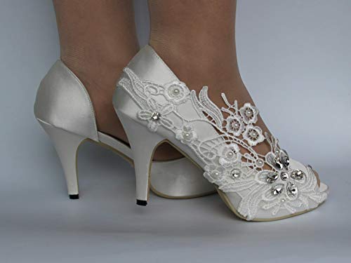Women's Bridal Stiletto Heel Peep Toe Pumps with Imitation Pearl Prom Party Shoes Large Size 41 424