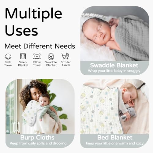 image for Yoofoss Hooded Baby Towels for Newborn 2 Pack 100% Muslin Organic Cott