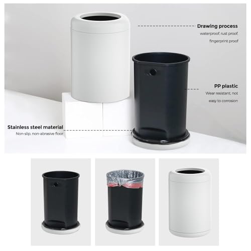 Image of 8L /2.1gal Ceramic White Trash Can,Small Bathroom Trash Can,Open Top Modern Garbage Can for Bedroom,Bathroom,Powder Room,Bedroom,Office (White)