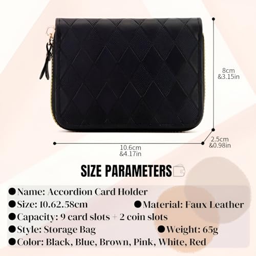 Diamond Pattern Credit Card Holder Wallet Zipper Leather Case Purse Small Card Case for Women or Men Small Compact Accordion Wallet with Zipper (DARK BROWN)2