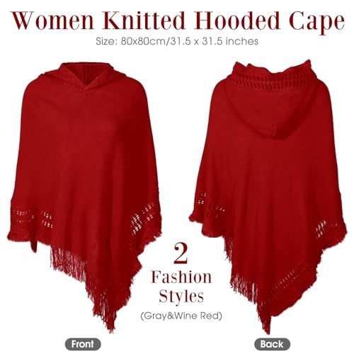 Liitrsh 2 Pcs Shawl Poncho Sweaters for Women Knitted Hooded Cape with Fringed Hem Crochet Poncho Pullover Sweaters2