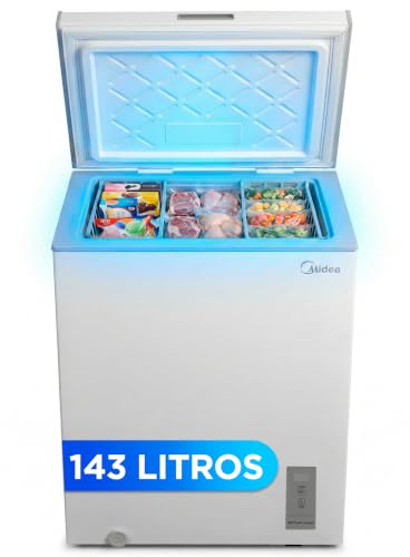 MIDEA Arcon Congelador Pequeño de 143L | Congelador Horizontal Convertible a Frigorífico con Motor Inverter, Control Electrónico de Temperatura, Cestas con Asa | Arcón Silencioso 37 db Bajo Consumo