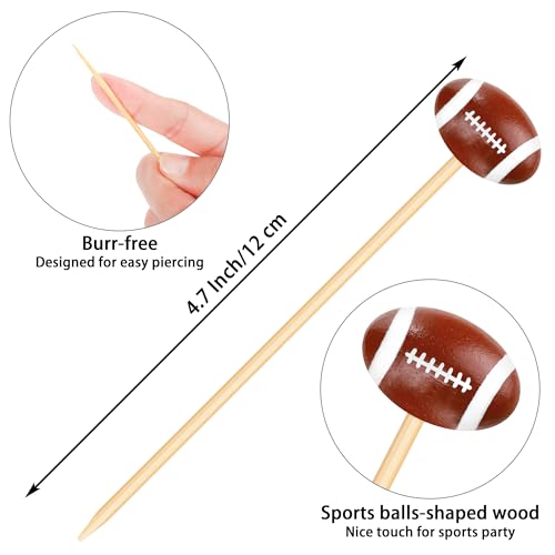 Aodaer 100 Pieces Football Bamboo Cocktail Picks 4.7 Inch Decorative Sports Ball End Cocktail Skewers Wooden Decorative Fruit Toothpicks Fruits Sandwich Buffets Party Supplies - Image 3