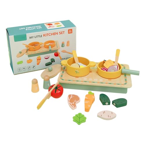 Imagínese que juegues el juego de cocina de cocina, fingir juegos de cocina para niños, juguetes de cocina, utensilios de cocina de madera con ollas realistas, palas, verduras para el motor fino