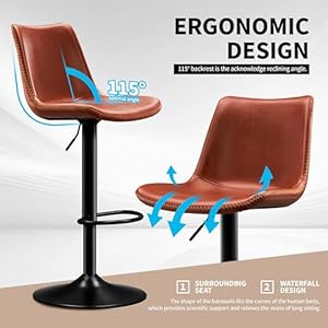 Vintage Bar Stool Height Adjustable Crazy Horse Leather Bar Chair with Wide Seat and Base Bistro Stool, Ergonomic Counter Height Stool with Back for Kitchen Dining Bistro Pubx Set of 2 Brown Vintage Bar Stool Height Adjustable Crazy Horse Leather Bar Chair with Wide Seat and Base Bistro Stool Ergonomic Counter Height Stool with Back for Kitchen Dining Bistro Pubx Set of 2 Brown