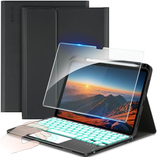 Ya en manzanajugosa.com: CACOE Funda Teclado para iPad 11.ª Gen (A16) / 10.ª Generación (11/10.9 Pulgadas) 2025/2022 con Touchpad, Iluminación de 7 Colores, [Español] Magnético Desmontable Bluetooth Teclado, Negro