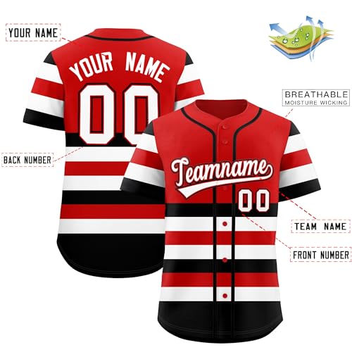 Camisetas personalizadas de béisbol con botones y rayas con nombre y número bordados para hombres, mujeres y jóvenes miniatura 2