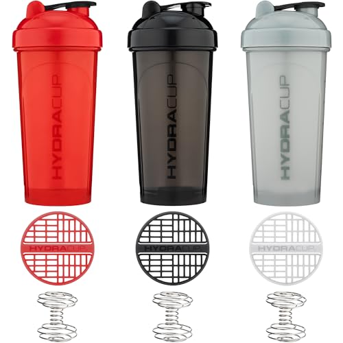 Hydracup [6 Pack] - 28 oz OG Shaker Bottle for Protein Powder Shakes & Mixes, Dual Blender, Wire Whisk & Mixing Grid, BPA Free Shaker Cup Blender Set