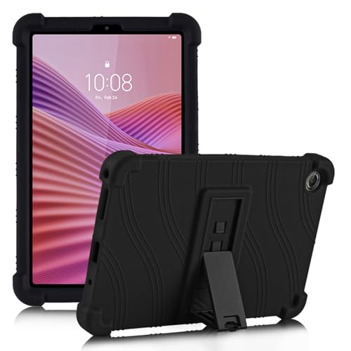 ATOOZ for Lenovo Tab One 8.7 Case 2025 (TB305FU) Soft Silicone Shockproof Kids Case for Lenovo Tab K9 Tablet 8.7 inch with PC Stand (Black)