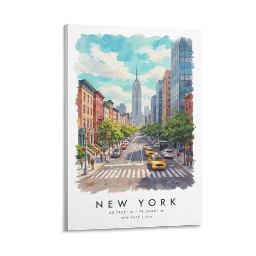 Décoration esthétique de chambre poster New York aquarelle 50 x 75 cm