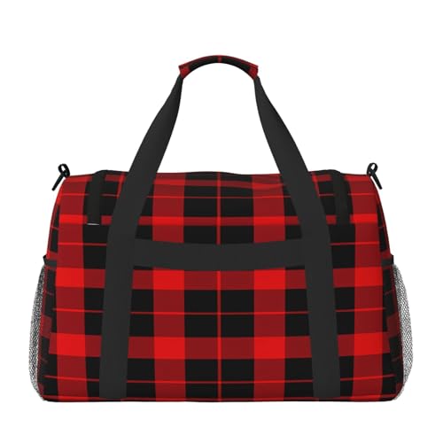 Duffle Bag Classic Red Black Plaid Travel Duffel Bags for Men Women with Adjustable Strap Carry on Gym Bag Overnight Weekender Bag2
