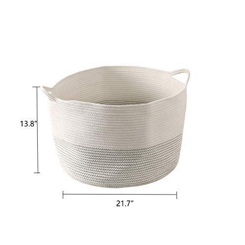 YCOCO Extra Large Storage Baskets with Handles,Decorative Large Rope Blanket Basket for Living Room,Baby Pillows and Towelsand Dog Toy Storage Baskets,21.7\"x13.8\",White