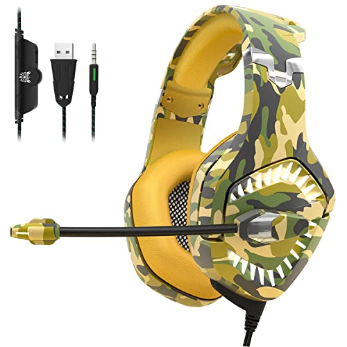 AJIJAR Gaming-Headset mit Mikrofon, Stereo-Gaming-Kopfhörer mit 3,5-mm-Audiobuchse, Mikrofon mit Geräuschunterdrückung, LED für PC PS4 PS5 Xbox One (Microsoft Adapter Nicht enthalten) Xbox Serie X/S Cover